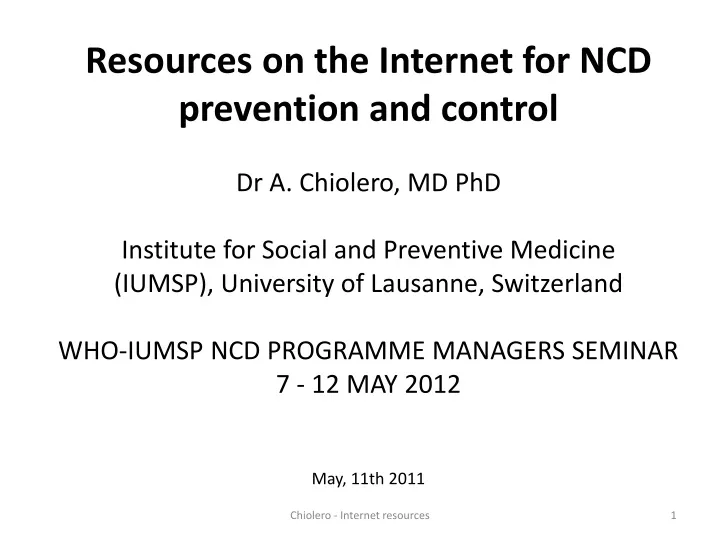 resources on the internet for ncd prevention