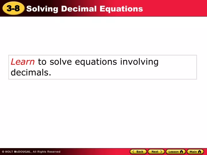 learn to solve equations involving decimals