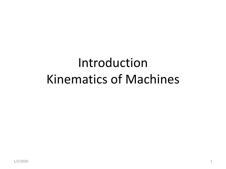 introduction kinematics of machines