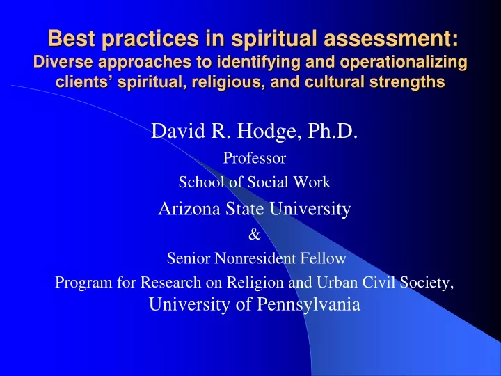 best practices in spiritual assessment diverse
