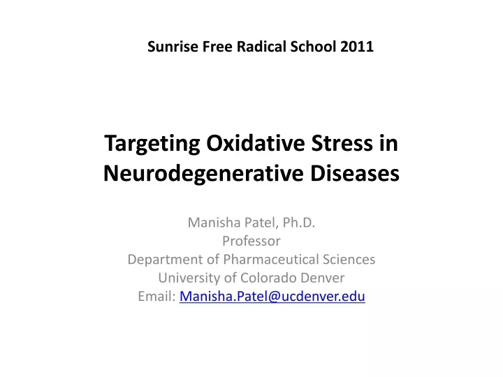 targeting oxidative stress in neurodegenerative diseases