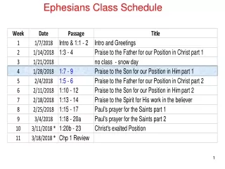 Ephesians Class Schedule
