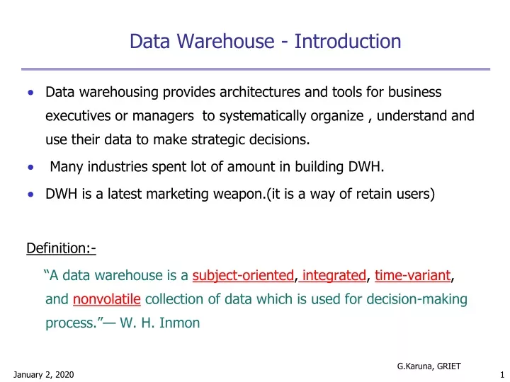 data warehouse introduction