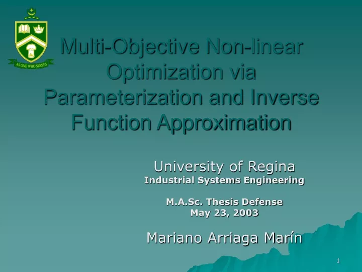 multi objective non linear optimization via parameterization and inverse function approximation