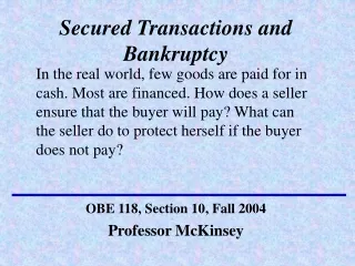 Secured Transactions and Bankruptcy