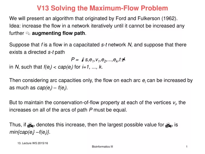 v13 solving the maximum flow problem