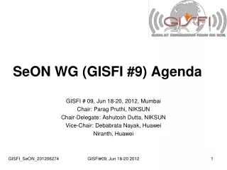 SeON WG (GISFI #9) Agenda