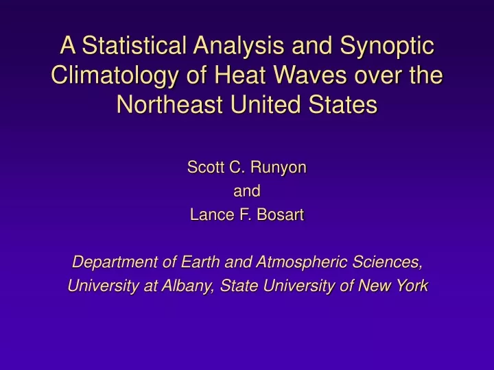 a statistical analysis and synoptic climatology of heat waves over the northeast united states