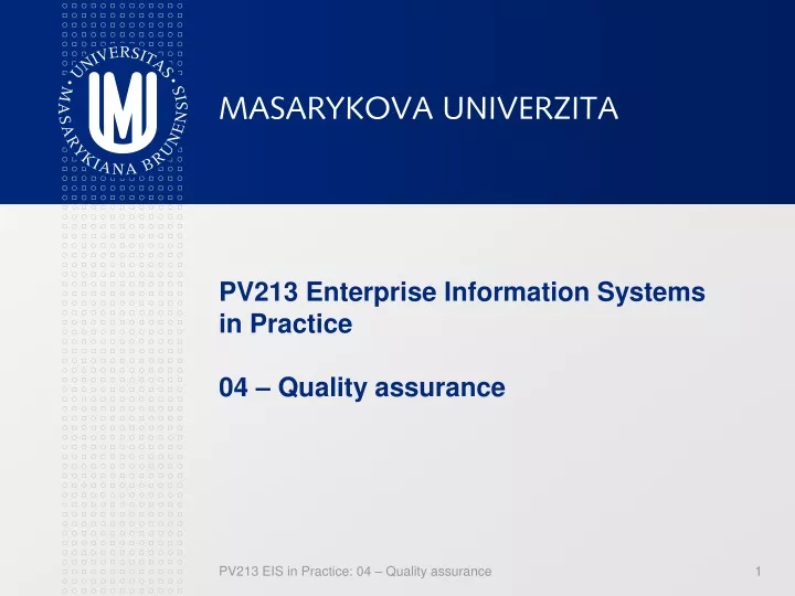 pv213 enterprise information systems in practice 0 4 quality assurance