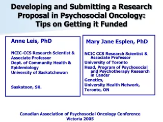 Developing and Submitting a Research Proposal in Psychosocial Oncology: Tips on Getting it Funded
