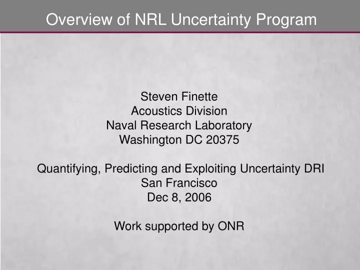 overview of nrl uncertainty program