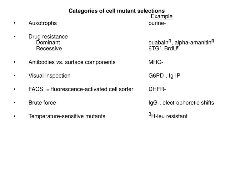 categories of cell mutant selections example