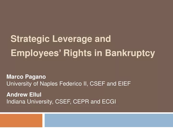 strategic leverage and employees rights in bankruptcy