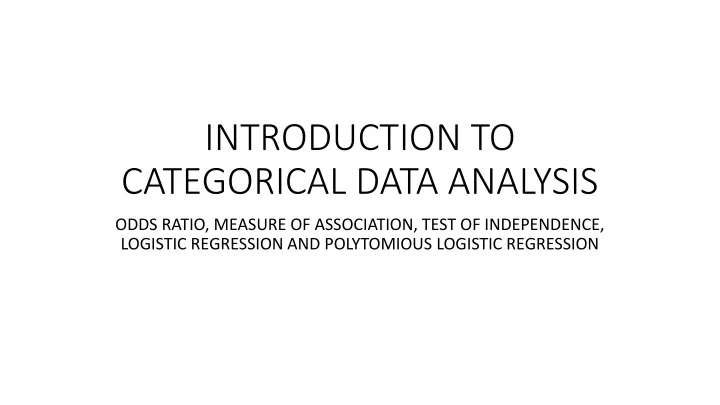 introduction to categorical data analysis