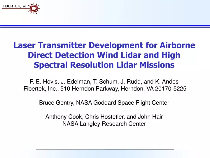 laser transmitter development for airborne direct