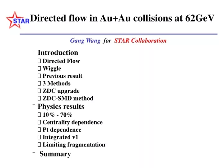 directed flow in au au collisions at 62gev