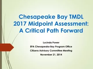 Chesapeake Bay TMDL  2017 Midpoint Assessment:  A Critical Path Forward