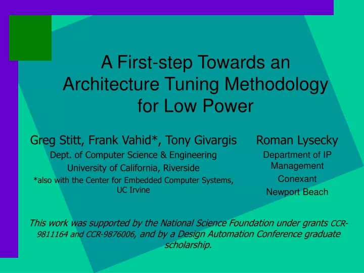 a first step towards an architecture tuning methodology for low power