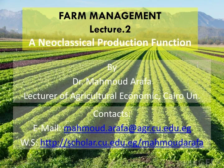 farm management lecture 2 a neoclassical