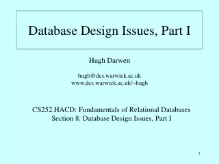 Database Design Issues, Part I