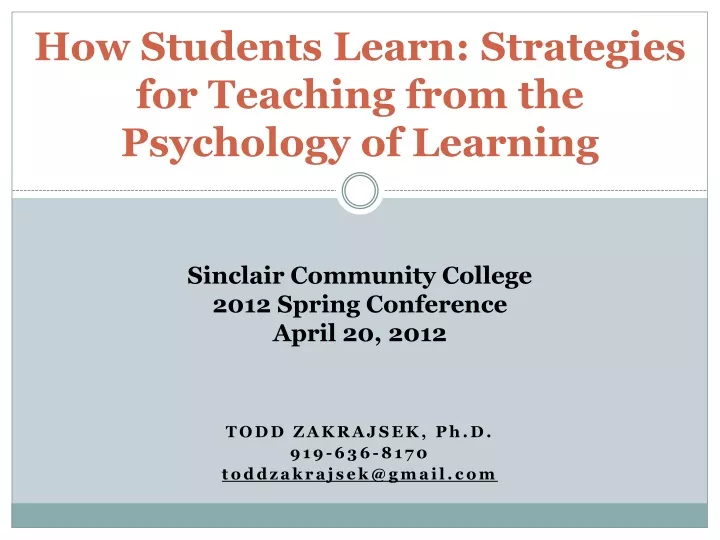 how students learn strategies for teaching from the psychology of learning