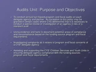 Audits Unit: Purpose and Objectives