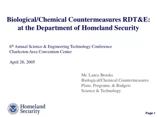Biological/Chemical Countermeasures RDT&amp;E:  at the Department of Homeland Security