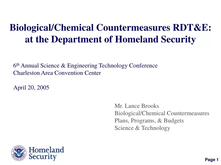 biological chemical countermeasures rdt e at the department of homeland security