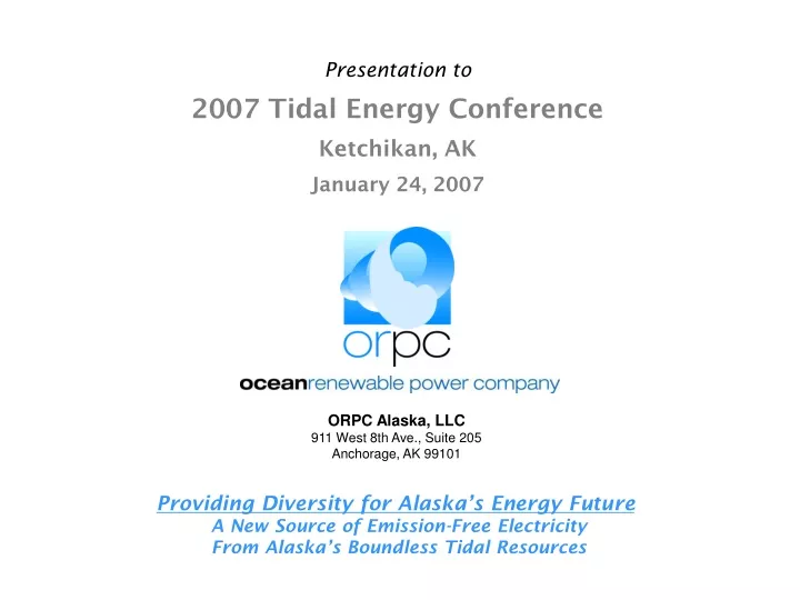 presentation to 2007 tidal energy conference