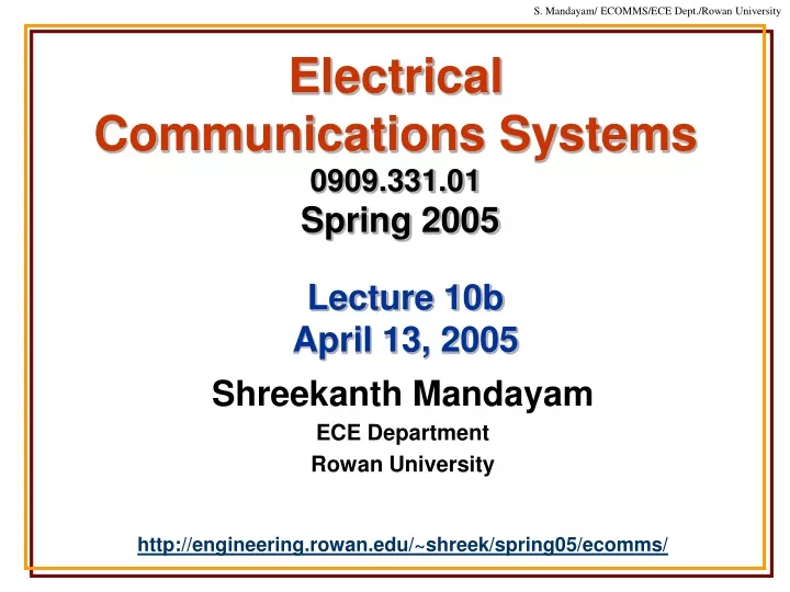 electrical communications systems 0909 331 01 spring 2005