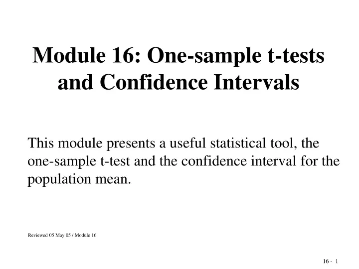 module 16 one sample t tests and confidence intervals