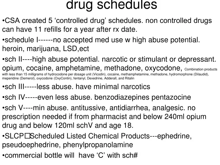 drug schedules