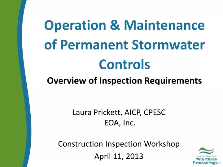 operation maintenance of permanent stormwater controls overview of inspection requirements