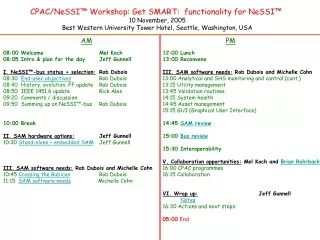 CPAC/NeSSI™ Workshop:  Get SMART:  functionality for NeSSI™ 10 November, 2005