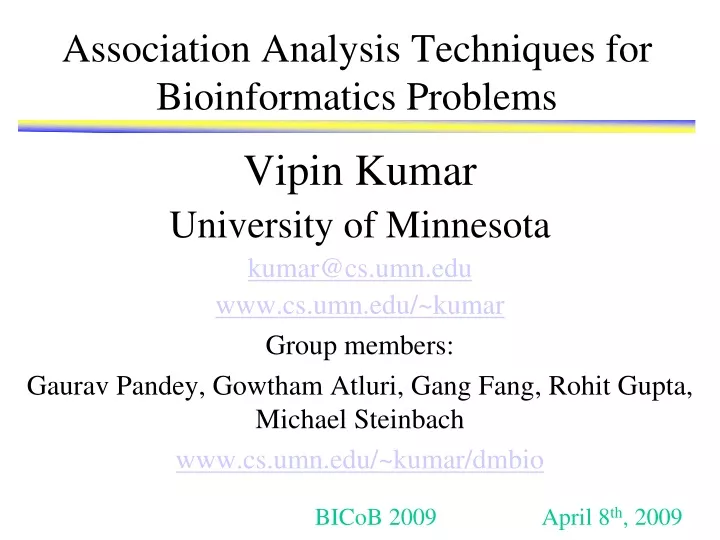 association analysis techniques for bioinformatics problems