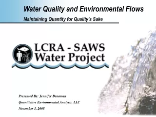 Water Quality and Environmental Flows Maintaining Quantity for Quality’s Sake