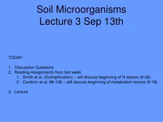 Soil Microorganisms  Lecture 3 Sep 13th