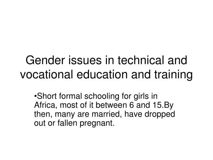 gender issues in technical and vocational education and training