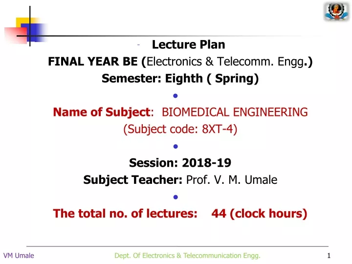 lecture plan final year be electronics telecomm