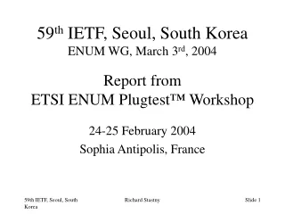 Report from ETSI ENUM Plugtest ™  Workshop