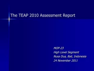 The TEAP 2010 Assessment Report