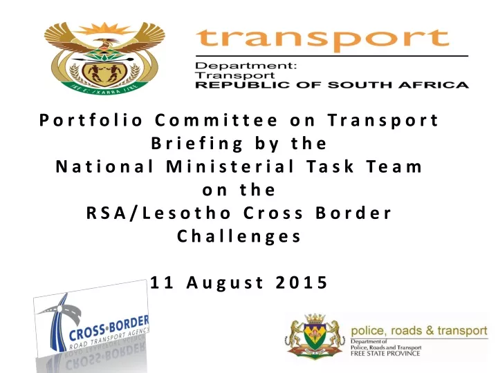 portfolio committee on transport briefing