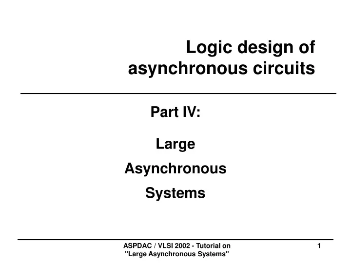 logic design of asynchronous circuits