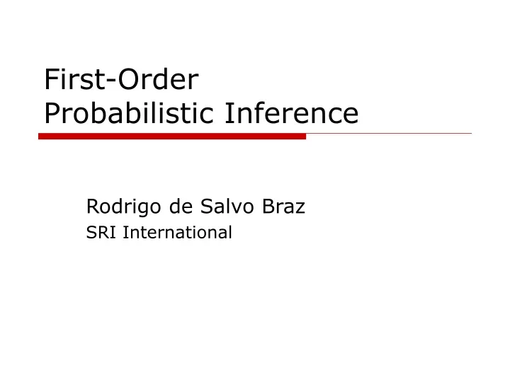 first order probabilistic inference