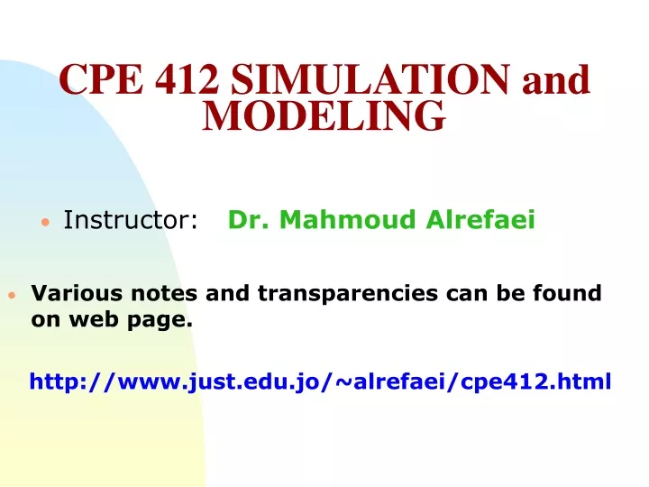 cpe 412 simulation and modeling