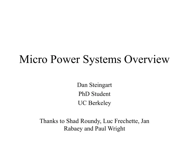 micro power systems overview