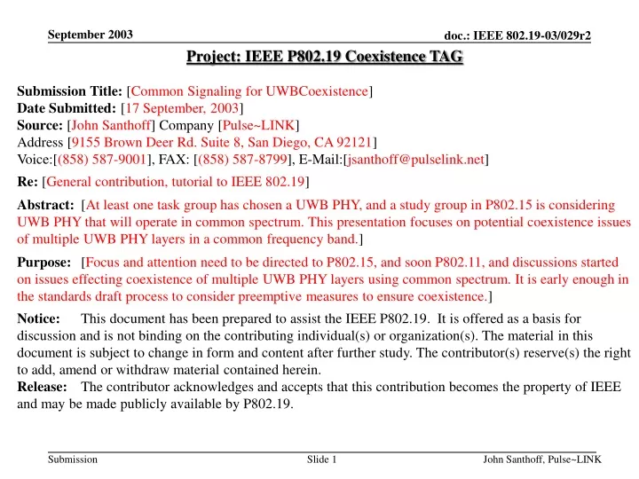 project ieee p802 19 coexistence tag submission