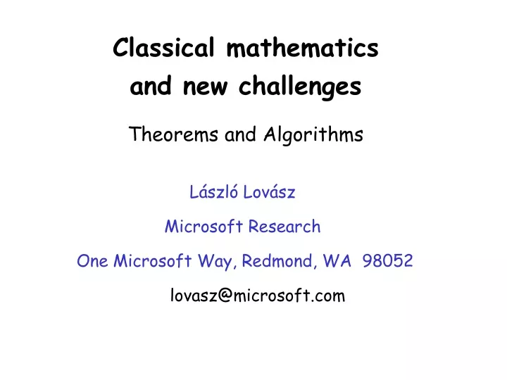 classical mathematics and new challenges