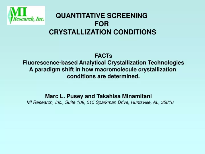 quantitative screening for crystallization