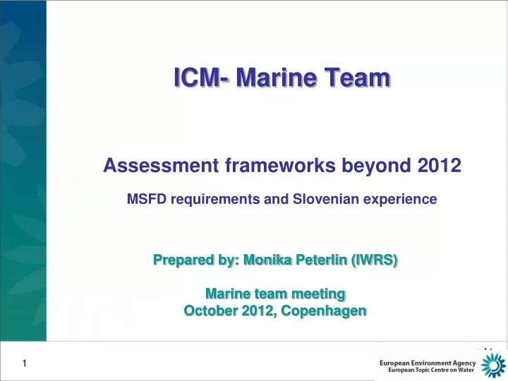 icm marine team assessment frameworks beyond 2012 msfd requirements and slovenian experience